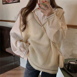 Plain Shirt / Contrast Stitching Sweater Vest