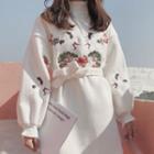 Embroidered High Neck Long Pullover
