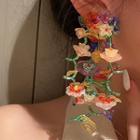 Flower Acrylic Fringed Earring 1 Pair - Silver Needle - Yellow & Red & Green - One Size