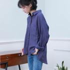 Striped Dip Back Shirt Purple - One Size