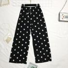 Wide-leg Dotted Pants Black - One Size
