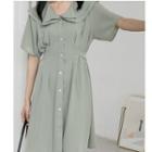 Ruffle-collar Short-sleeve Tie-waist Dress