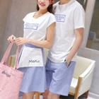 Couple Matching Printed Short-sleeve T-shirt / Striped A-line Skirt / Shorts