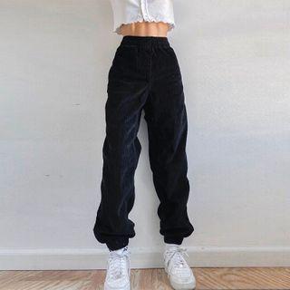 Loose-fit Plain Corduroy Jogger Pants