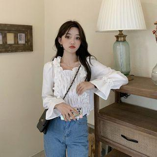 Square-neck Ruffled Cropped Top