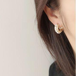 Faux Pearl Alloy Open Hoop Earring 1 Pair - Clip On Earring - Faux Pearl - White - One Size