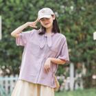 Tie Neck Short-sleeve Shirt Light Purple - One Size