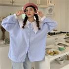 Long-sleeve Wide Collar Tie-neck Check Shirt