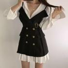 Long-sleeve Mini Pleated Shirtdress / Spaghetti Strap Buttoned Dress