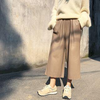 Faux Leather Wide Leg Cropped Pants