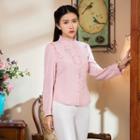 Long-sleeve Embroidery Frilled Blouse