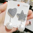 Rhinestone Heart & Star Faux Pearl Dangle Earring 1 Pair - Silver - One Size