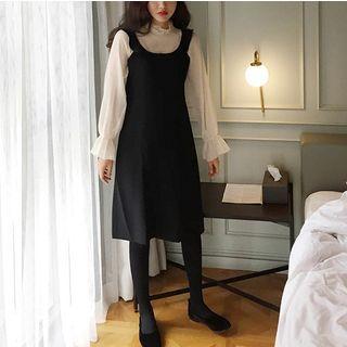Frill-trim Mesh Blouse / Sleeveless Midi Dress