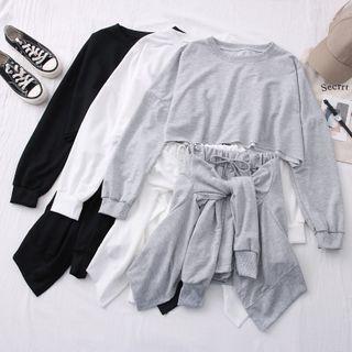 Set: Cropped Loose Sweatshirt + Drawcord Shorts + Shawl