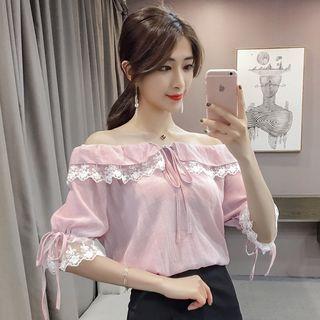 Off-shoulder Drawstring Lace Blouse