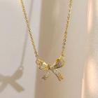 Bow Rhinestone Pendant Necklace Necklace - Bow - Gold - One Size