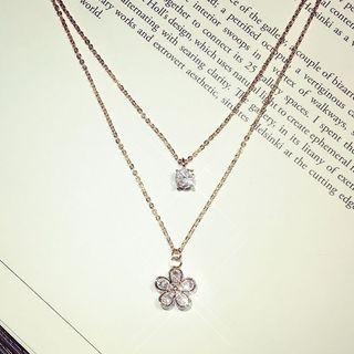 Rhinestone Flower Layered Necklace