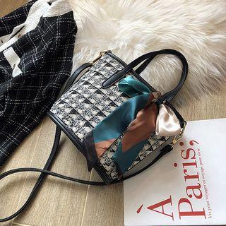Tweed Bucket Bag With Printed Scarf