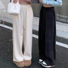 Long-sleeve Cutout Crop Top / Wide Leg Drawstring Pants