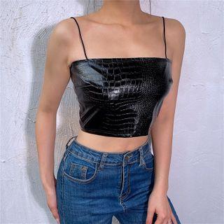 Croc Grain Faux Leather Cropped Camisole Top