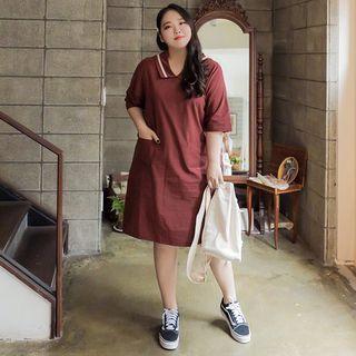 Sailor-collar Piped Patch-pocket Midi Dress