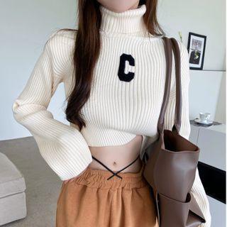 Turtleneck Lettering Knit Top / Pants