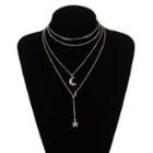 Rhinestone Alloy Moon & Star Pendant Choker Necklace 1 Pc - Gold - One Size