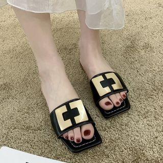 Metal Accent Square-toe Slide Sandals