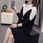 Two-tone Knit Mini Shift Dress
