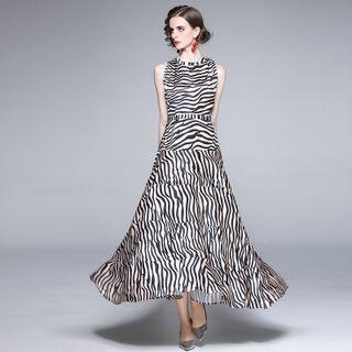 Sleeveless Zebra Print Maxi A-line Dress