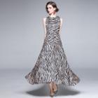 Sleeveless Zebra Print Maxi A-line Dress