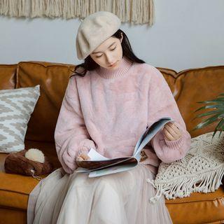 Mock-neck Furry Sweatshirt