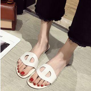 Faux Leather Cutout Flat Slide Sandals