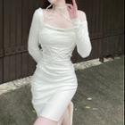 Long-sleeve Square-neck Sheath Knit Dress