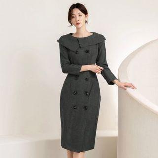 Asymmetric-collar Double-breasted Coatdress