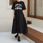 Lettered Flared Maxi T-shirt Dress