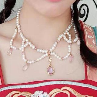 Retro Faux Pearl Layered Necklace Q59 - One Size