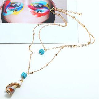 Alloy Shell Turquoise Cube Pendant Layered Necklace
