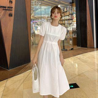 Puff-sleeve A-line Midi Dress White - One Size
