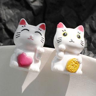 Cat Stud Earring 1 Pair - 1559 - 925 Silver Needle - Lucky Cat - One Size