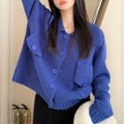Button-up Knit Jacket Blue - One Size