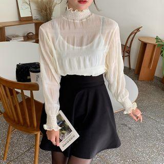 Smocked-neck Textured Top