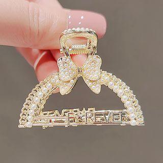 Bow Faux Pearl Hair Clamp Ly1413 - White & Gold - One Size