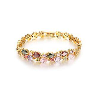 Elegant Fashion Plated Gold Geometric Colorful Cubic Zirconia Bracelet Golden - One Size