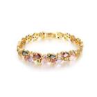 Elegant Fashion Plated Gold Geometric Colorful Cubic Zirconia Bracelet Golden - One Size