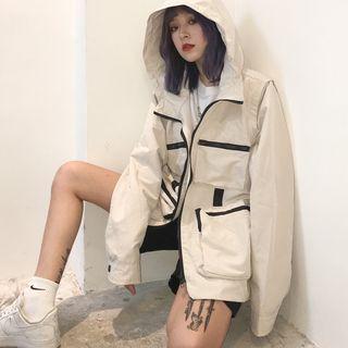 Pocket Detail Hooded Zip Jacket