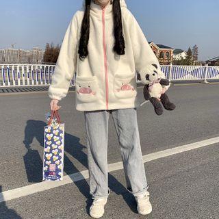 Cartoon Pig Embroidered Fleece Hooded Jacket