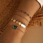 Set Of 4 : Butterfly / Rhinestone / Disc Alloy Bracelet (assorted Designs) 14113 - Set Of 4 - Gold & Green - One Size