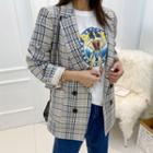 Double-breasted Checked Jacket Beige - One Size