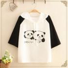 Panda Print Elbow-sleeve Hoodie As Shown In Figure - One Size